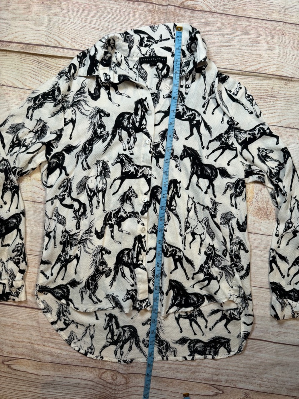 Black & White Horse Print Equestrian, Old Money Button-Up Blouse - Picture 6 of 7